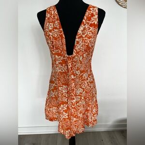Sleeveless Orange Floral V-Neck Dress